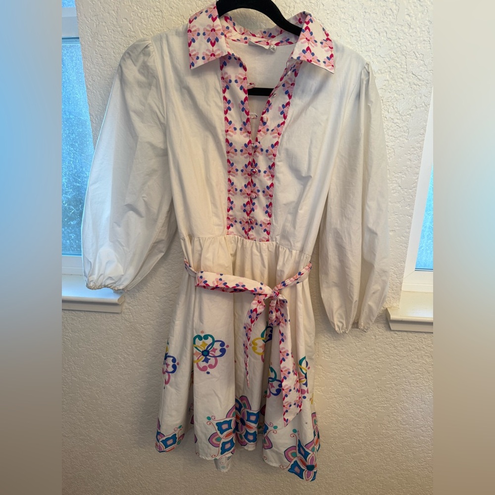 Hermoza Embroidered 100% Cotton Shirt Multi- Floral Cross Stitch Dress  S-Small - Picture 5 of 17